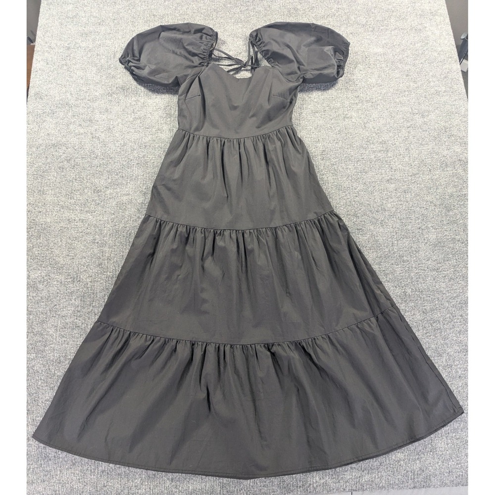 HYFVE Open Back Puffy Sleeves Tiered Maxi Cotton Dress Women's Size‎ Small Black